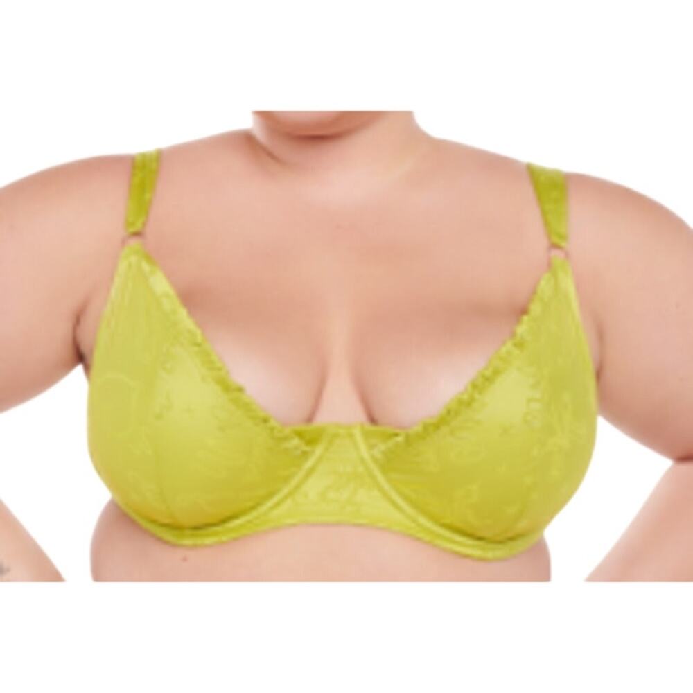 Savage X Fenty Heavenly Satin Cup Plunge Bra Grassy Green Musing Jaquard 38C